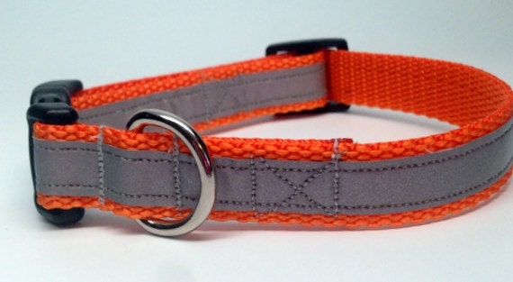 Blaze Orange Reflective Dog Collar Small or Medium Adjustable