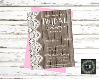 5x7" Country Chic Bridal Shower Invitation, Country Chic Bridal Shower, Country Bridal Shower, Vintage Bridal Shower