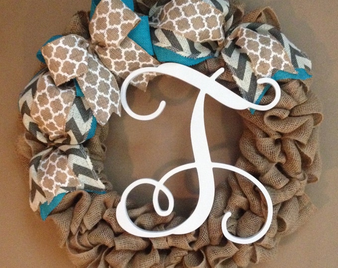 Spring wreath, burlap wreath, summer wreath, personalized mothers day gift, initial door hanger