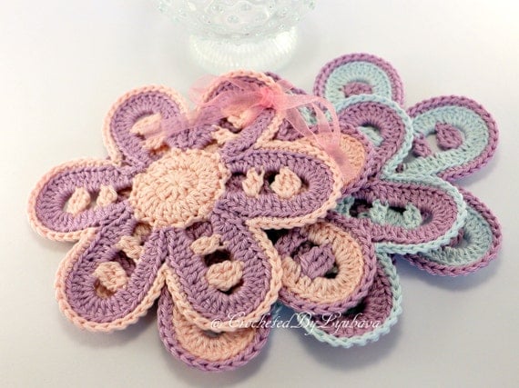 CROCHET COASTERS Flower Coasters Set of4 Crochet Flowers