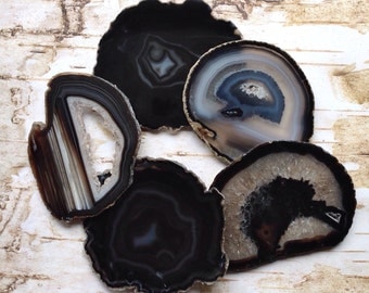 Amazing Agate Coasters Agate Coaster Set 2 to 10 Agates Geode Coasters -Gold, Silver or Natural Edge - Black Brown Green Blue Pink Purple