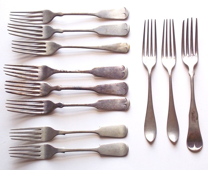 Eleven Antique Forks 1800s and Early 1900s Flatware