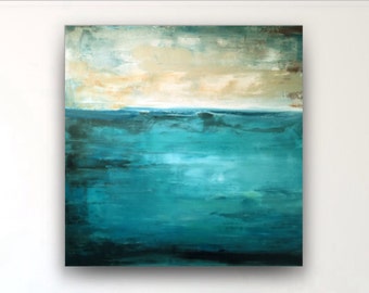36x36 abstract painting,teal black gray beige,large abstract,seascape abstract,original abstract,acrylic canvas,big wall art,large abstract