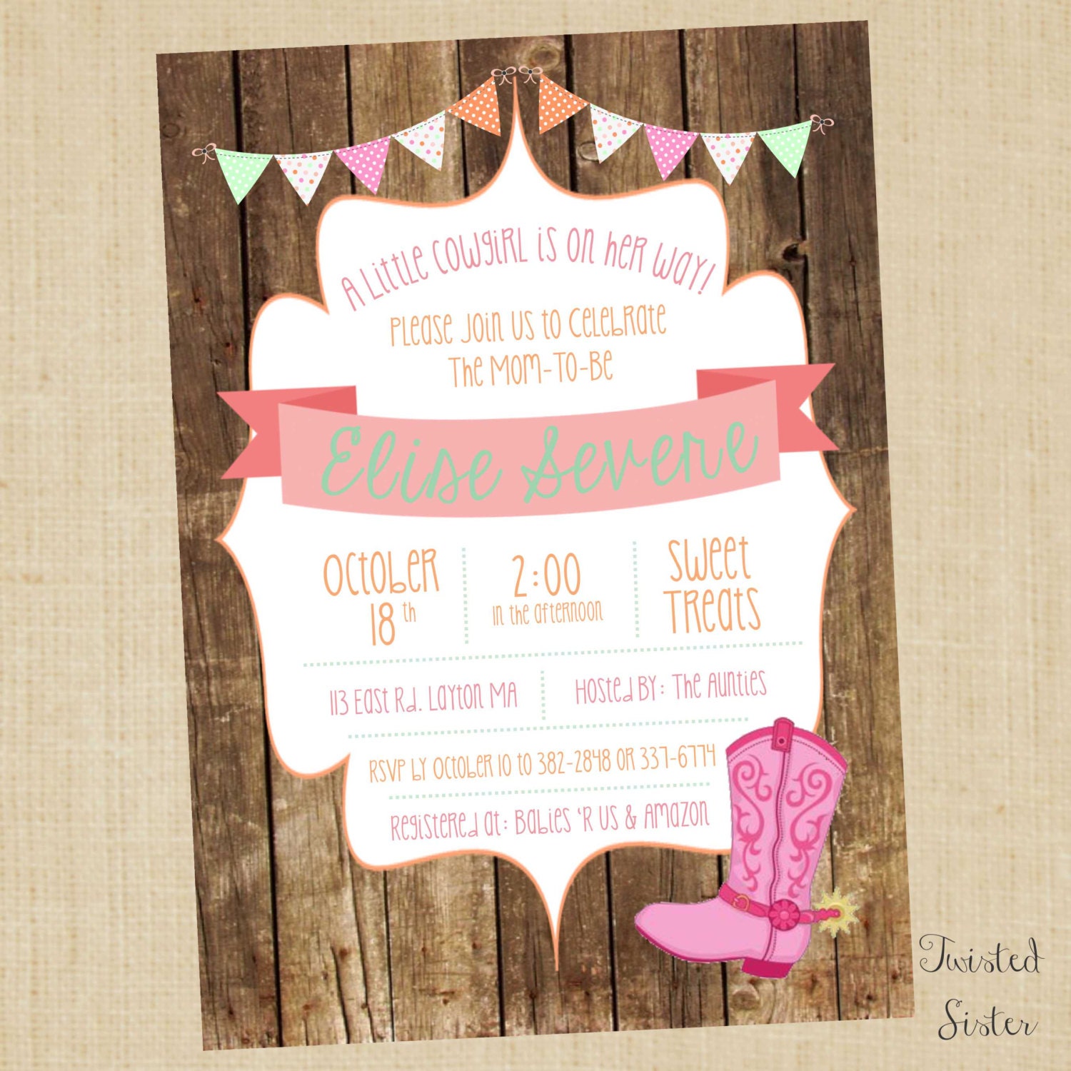 Little Cowgirl Baby Shower Invite Cowgirl by TwistedSisterShop