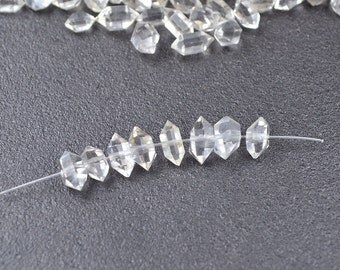 Middle Drilled Herkimer Diamond Crystal Quartz Beads Natural Rock Quartz Crystal Points Beads Double Points Terminated Healing Crystal