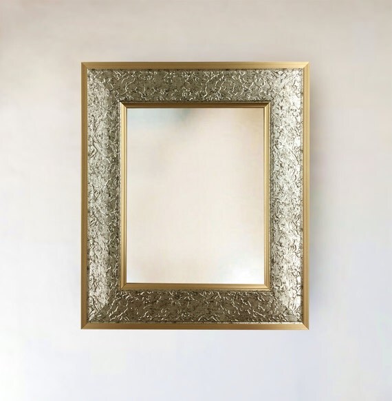 Textured Metallic Silver and Gold Framed Mirror inside sizes