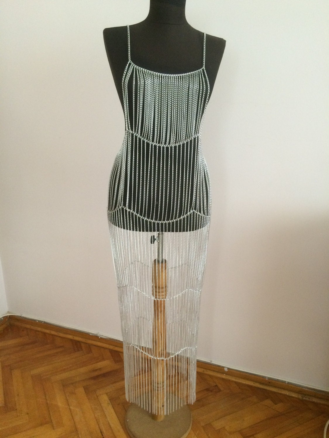 Silver Chain Dress Layered Chain Dress Long Dress Body