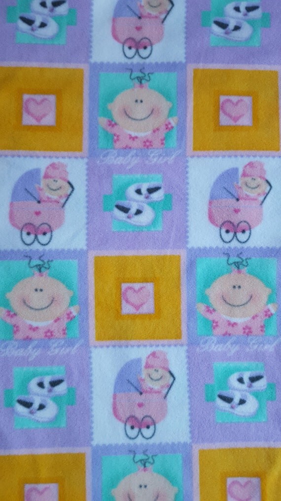 Fabric by the Yard Baby Girl Squares Polar Fleece