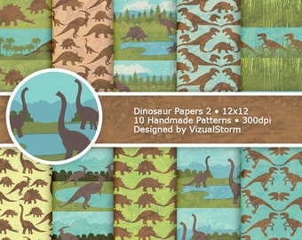 Dinosaur Digital Paper Watercolor Birthday Backgrounds Dinosaur Scrapbooking Pattern Printable Jurassic Park Digital Paper Dinos Trees Water