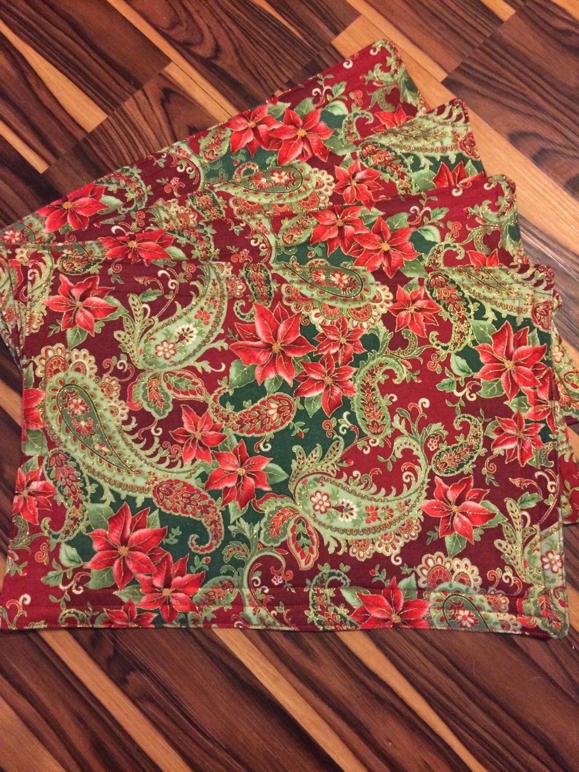 Reversible Christmas Placemats Set of Four Holiday Metallic