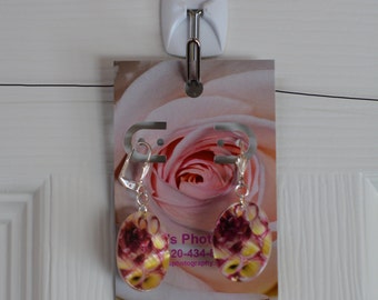 Mother Of Pearl Sublimation Photo Earrings,Origanal Photography,Dahlia Silhouette center on Mother of Pearl Shell, Dahlia Photo,Wearable Art