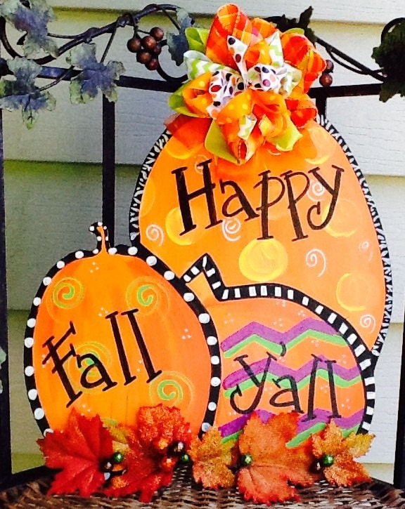 Happy fall y'all sign, happy fall sign, fall door sign, pumpkin door sign, fall door decor, pumpkin door hanger, halloween door sign,