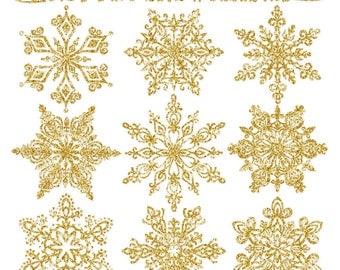 Premium Gold Glitter Snowflakes - Glitter Snowflake Clipart, Snowflake Vectors, Clipart Glitter Snowflakes, Christmas Clipart