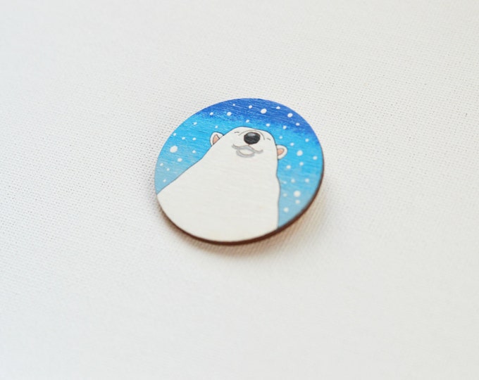 Polar Bear // Wooden brooch is covered with ECO paint // Laser Cut // 2016 Best Trends // Fresh Gifts // Swag Boho Style // White Teddy //