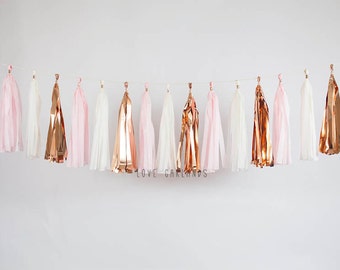 Light Pink Rose Gold Tassel Garland, Blush Bronze Garland, Blush Rose Gold Wedding, Blush Bronze Bridal Shower, Blush Bronze Baby Shower
