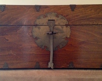 Antique Burlwood/Walnut Trunk w/Brass Embellishments-Korean Calligraphy Lining/SALE!!!