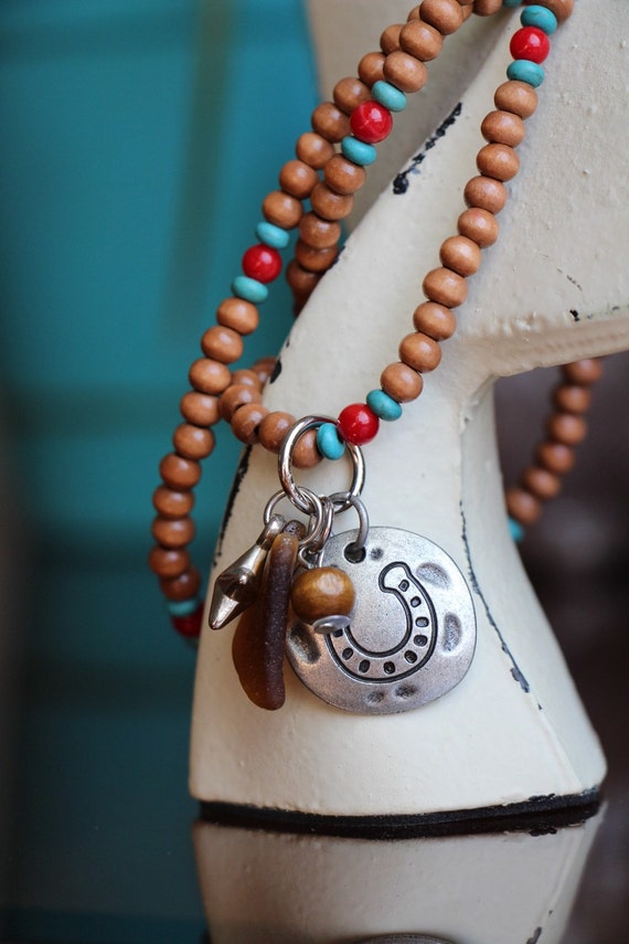 Items similar to Lucky Horseshoe and Seaglass Wrap Bracelet Upcycled