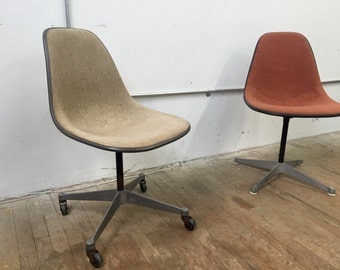 Herman Miller Eames fiberglass side shell chairs with Girard upholstery - two available