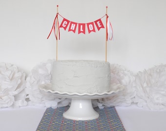 Personalized Name Cake Topper - Birthday Cake Topper Banner - Custom Cake Topper - Red & White Birthday Cake Bunting - Banner Cake Topper
