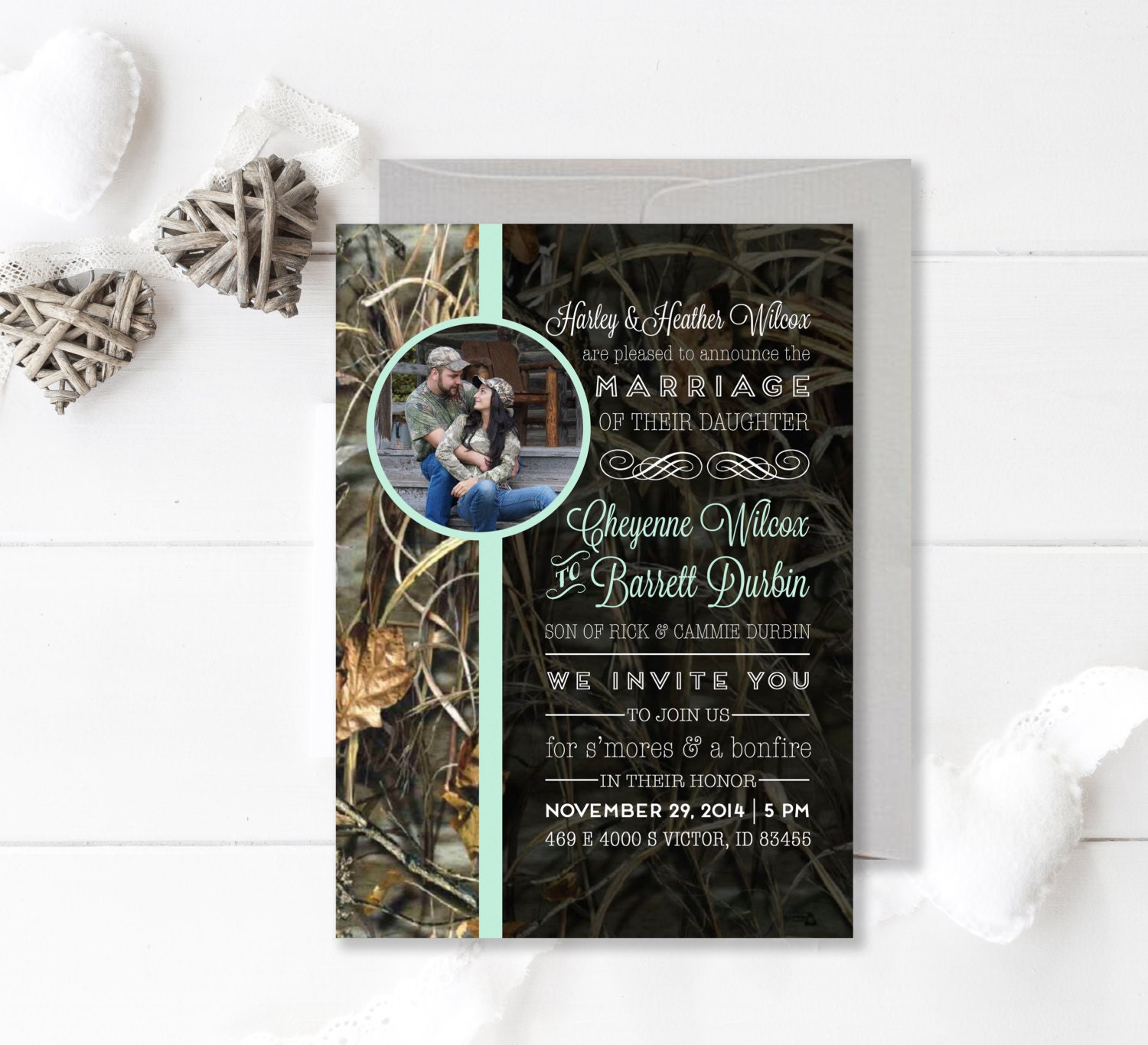 Camouflage Wedding Invitation Camo and Mint Wedding