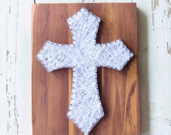 Cross String Art Wood Decor Religious Art by HannahMcEntireArt