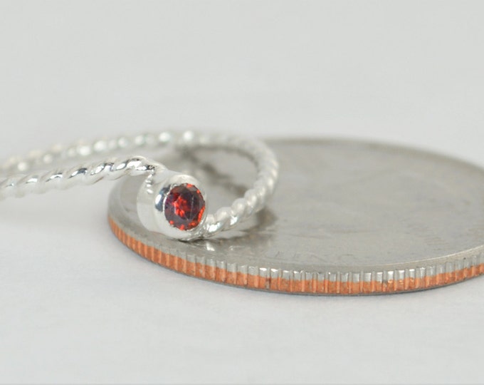 Wave Ring, Silver Wave Ring, Garnet Mothers Ring, January Birthstone, Silver Twist Ring, Unique Mother's Ring, Garnet Ring, Sterling Silver