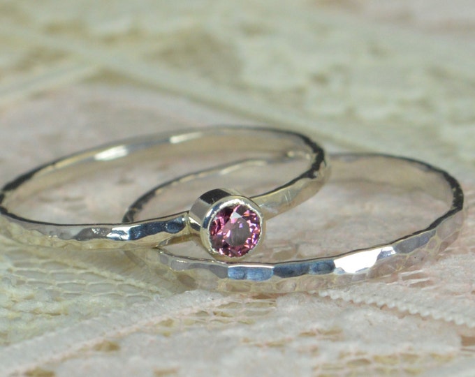 Alexandrite Engagement Ring, Sterling Silver, Alexandrite Wedding Ring Set, Rustic Wedding Ring Set, June Birthstone, Sterling Silver Ring
