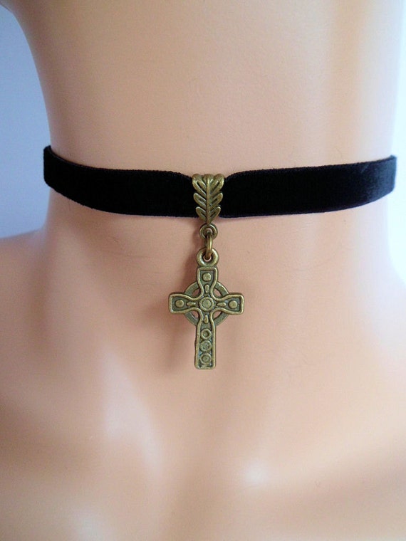 black velvet choker celtic cross choker cross necklace