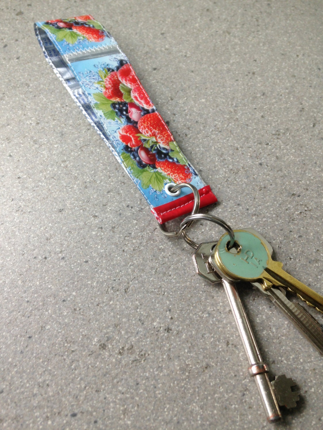 Large wristlet keyring Wrist strap keyfob Upcycled key