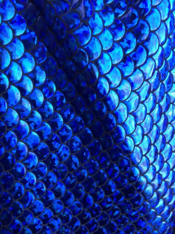 Big fish scale spandex fabric Royal blue. Sold by the yard