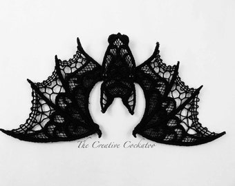 Halloween decoration, lace bat, machine embroidery, table décor, spooky creature, scary critter, delicate lace, wall accent