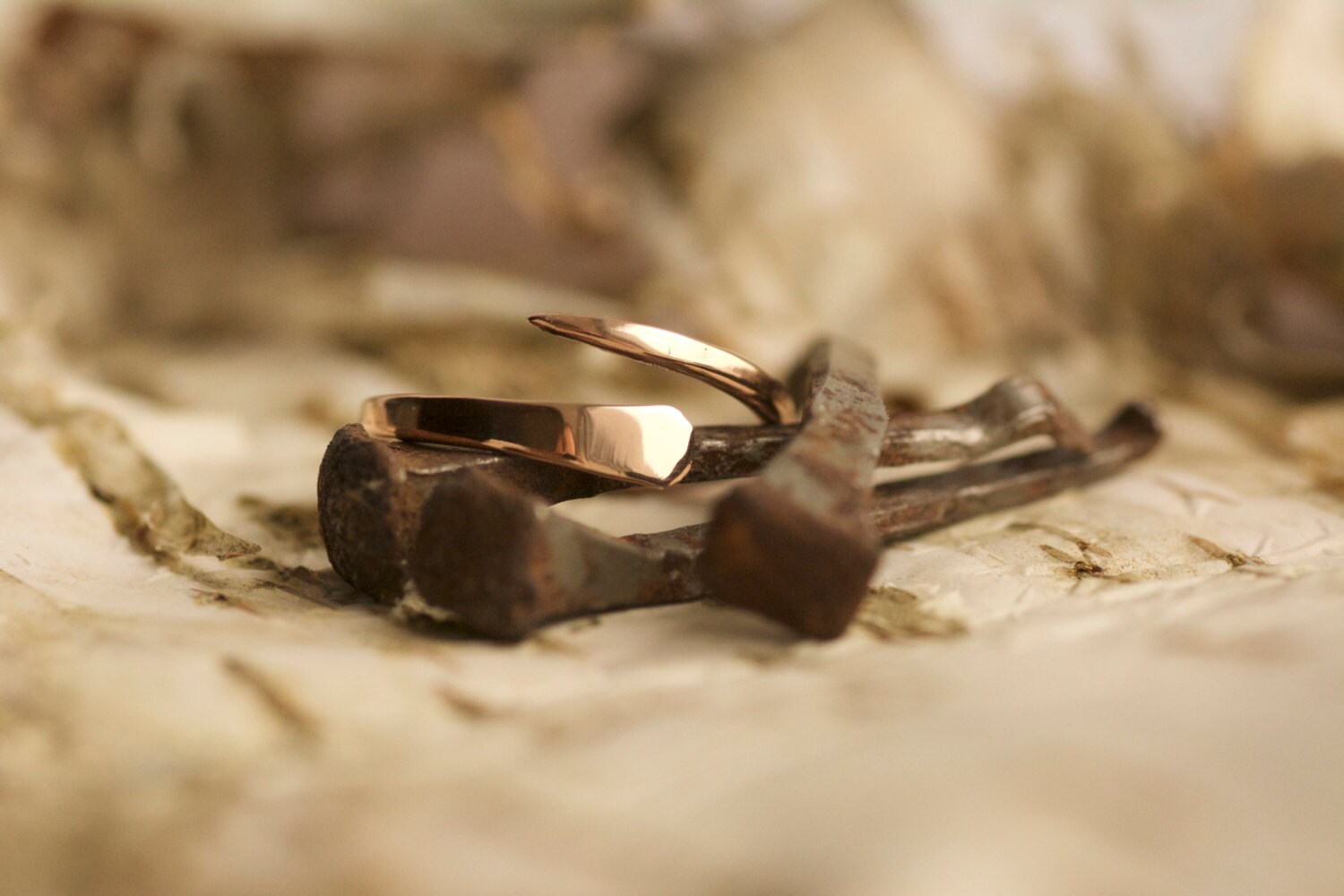 14k Solid Rose Gold Horseshoe Nail Ring. Horseshoe Nail