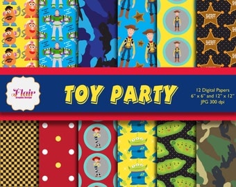 TOY PARTY Digital Papers, Toy Story Inspired Pattern Prints, Scrapbooking, Invitation, Kids Party, Toy Theme Party, Woody, Buzz