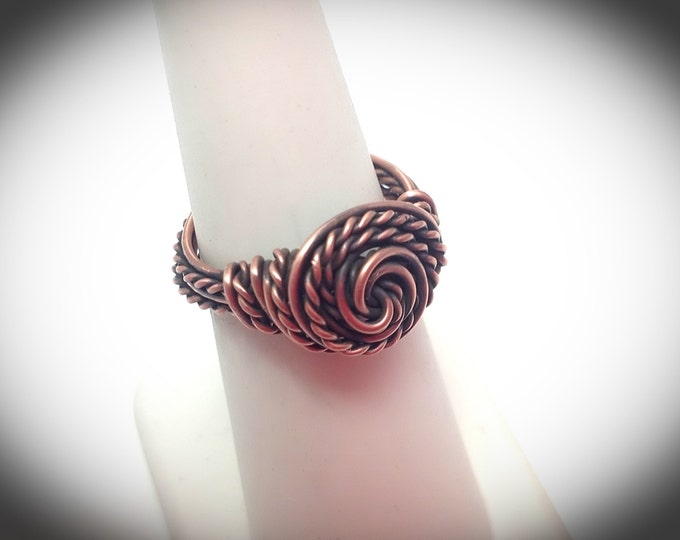 Enchanted copper wire wrapped swirl ring