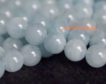 15.5" 8mm A Natural Aquamarine round beads, High quality light blue color DIY jewelry beads, milky light blue gemstone 8mm A quality