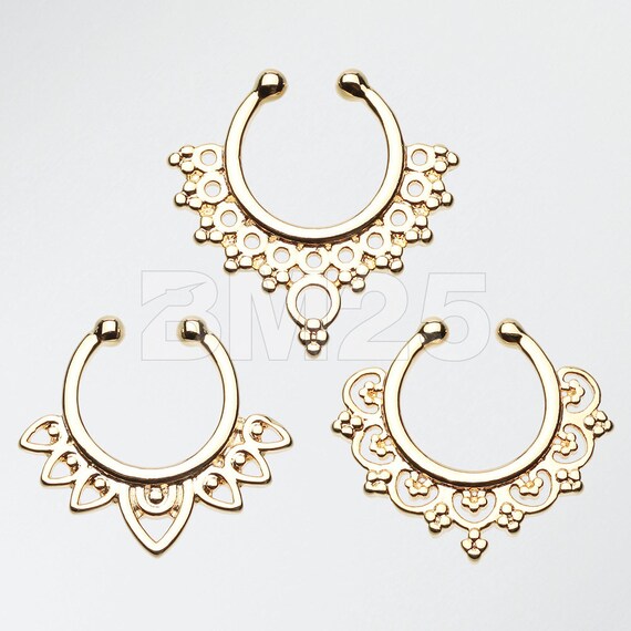 3 Pcs of Golden Filigree Fake Septum Pack