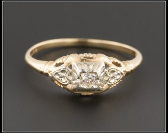 Art Deco Engagement Ring | Yellow Gold Engagement Ring | 14k Gold Engagement Ring | Vintage Engagement Ring | 14k Gold Ring