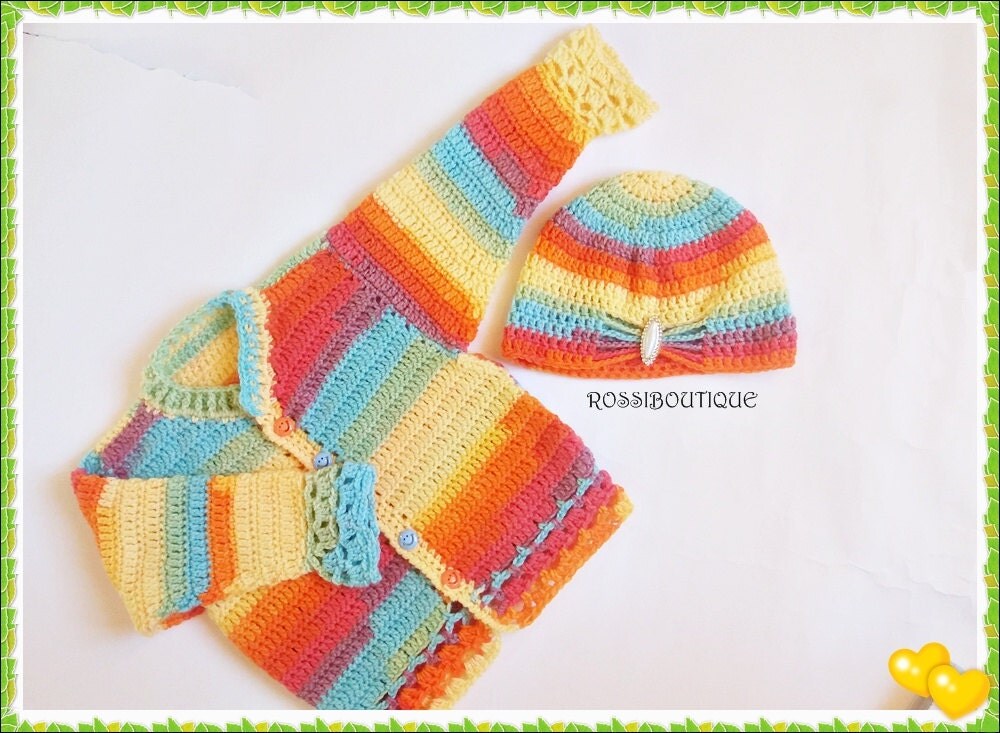 Crochet Girls Sweater Rainbow Baby Sweater Set Baby Girl
