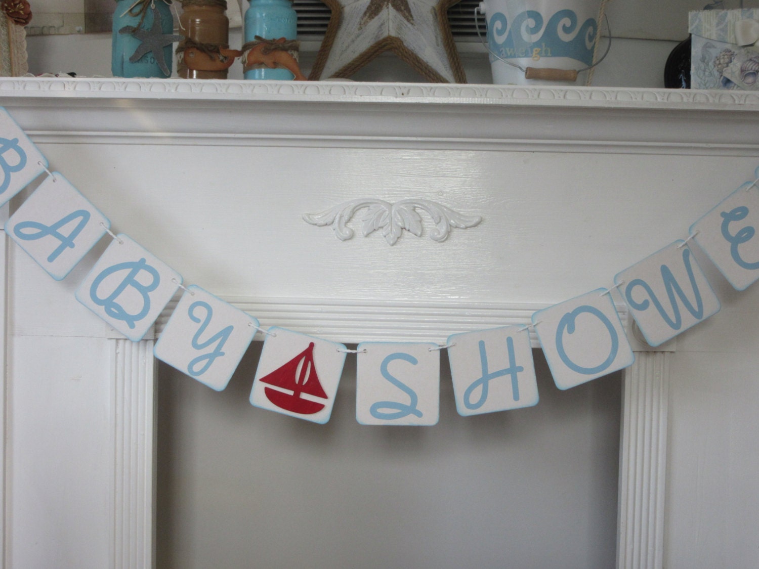 Baby Shower Red Sailboat Banner Sailboat Baby Shower Blue
