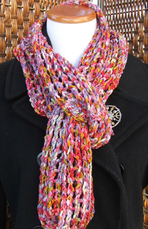 Drapey knit infinity scarf colorful open stitch knit scarf