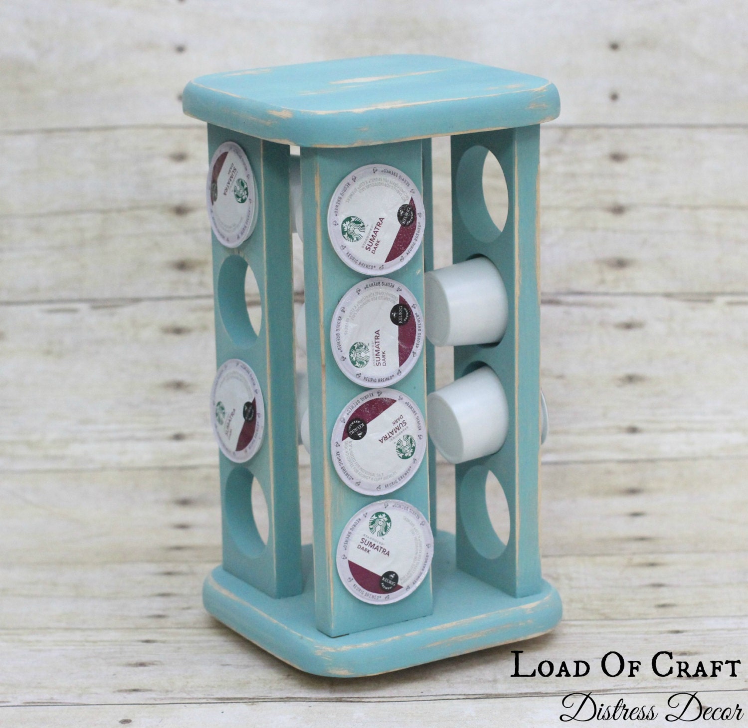 K Cup Holder or Spice Rack Wooden Hand Painted Distressed