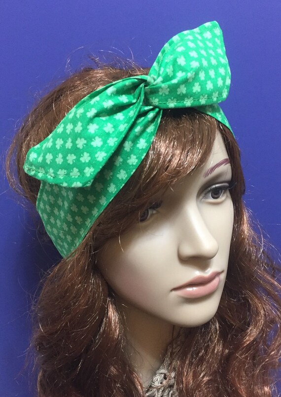 Items similar to St Patricks Day headband, Shamrock fabric wire bow ...