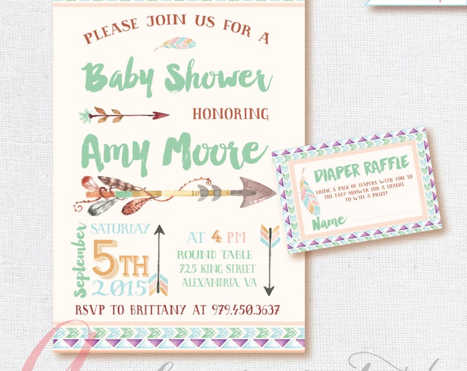 Baby Shower Invitation. Tribal invitation. Gender neutral babyshower . Boho invitation. Pastel tone babyshower. Unisex shower