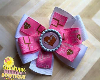 Football hair bow pinwheel bow stacked bow