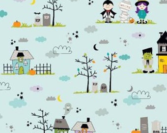 Halloween Fabric, Riley Halloween Magic by Riley Blake, Main in Blue, Cotton Fabric, 1 Yard