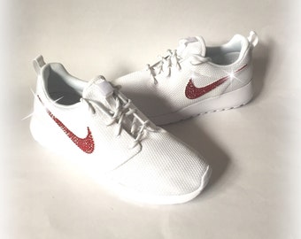Swarovski Nike Roshe One Sneakers, White Roshe One Bling Shoes, Red Bling Nike Shoes, Crystal Bling Nike Shoes