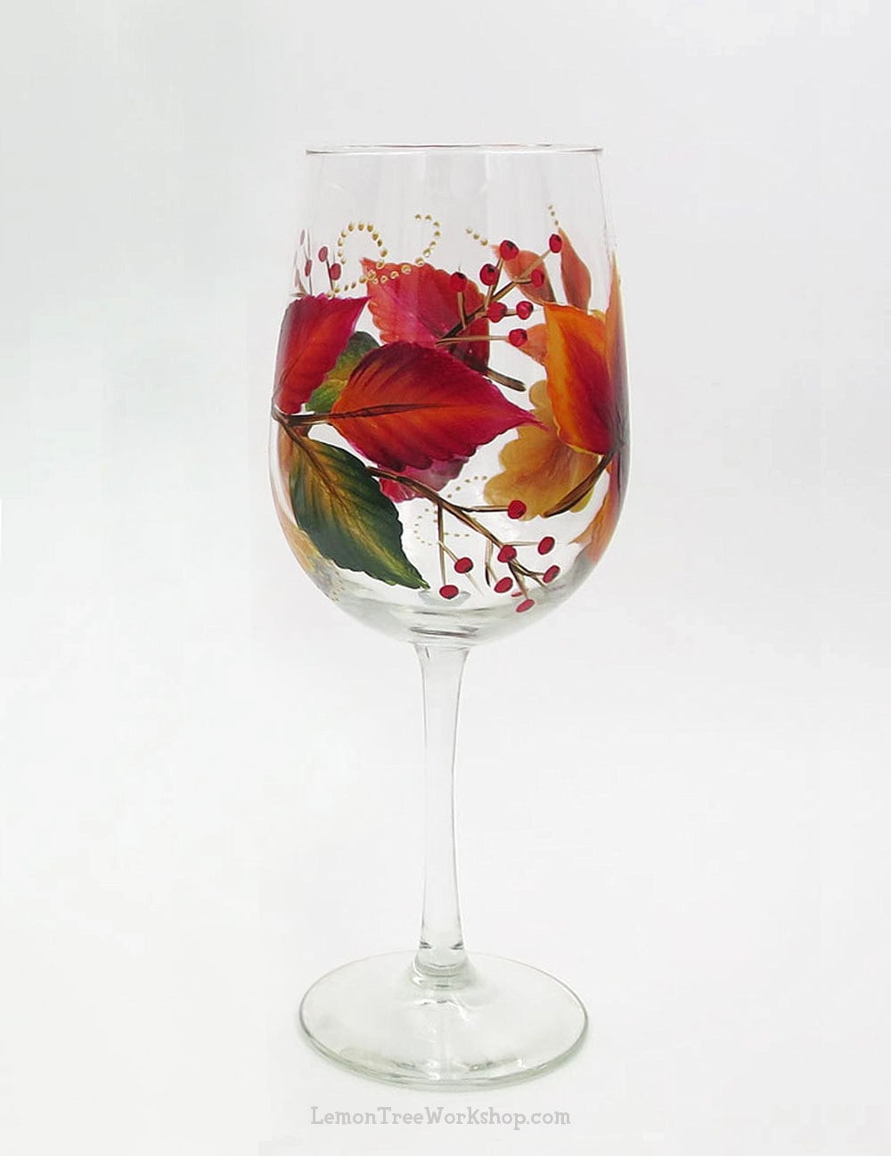 Hand Painted Autumn Leaves Wine Glass Fall by