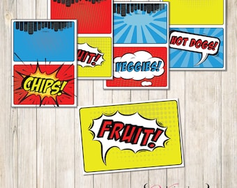 SuperHero Food Tents, Super Hero Food Tents, Super Hero Food Cards, SuperHero Food Cards, SuperHero Food Labels, Super Hero Food Labels