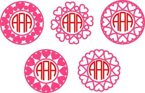 Download Heart SVG / Valentines Day circle monogram frames / Heart