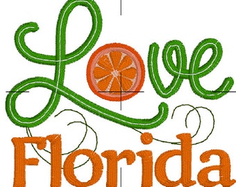 LOVE Florida Series Orange Unique State Design Machine Embroidery Pattern Digital Design INSTANT DOWNLOAD Gators Sunshine
